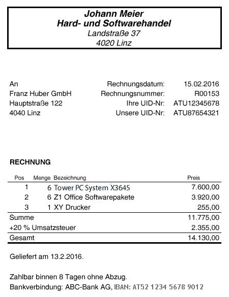Rechnungsmerkmale Steuerberater Wien Liesing 1230 23 Bezirk